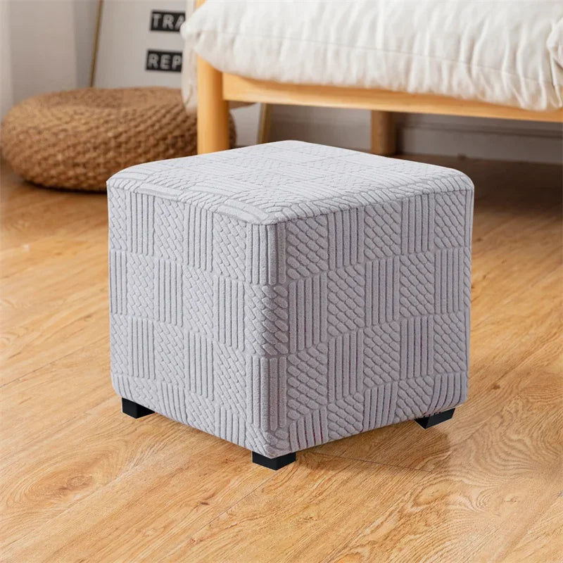 1PC Square Jacquard Ottoman Slipcover Durable Stretch Footrest Cover Folding Storage Stool Furniture Protector Pouf Cover 3sizes