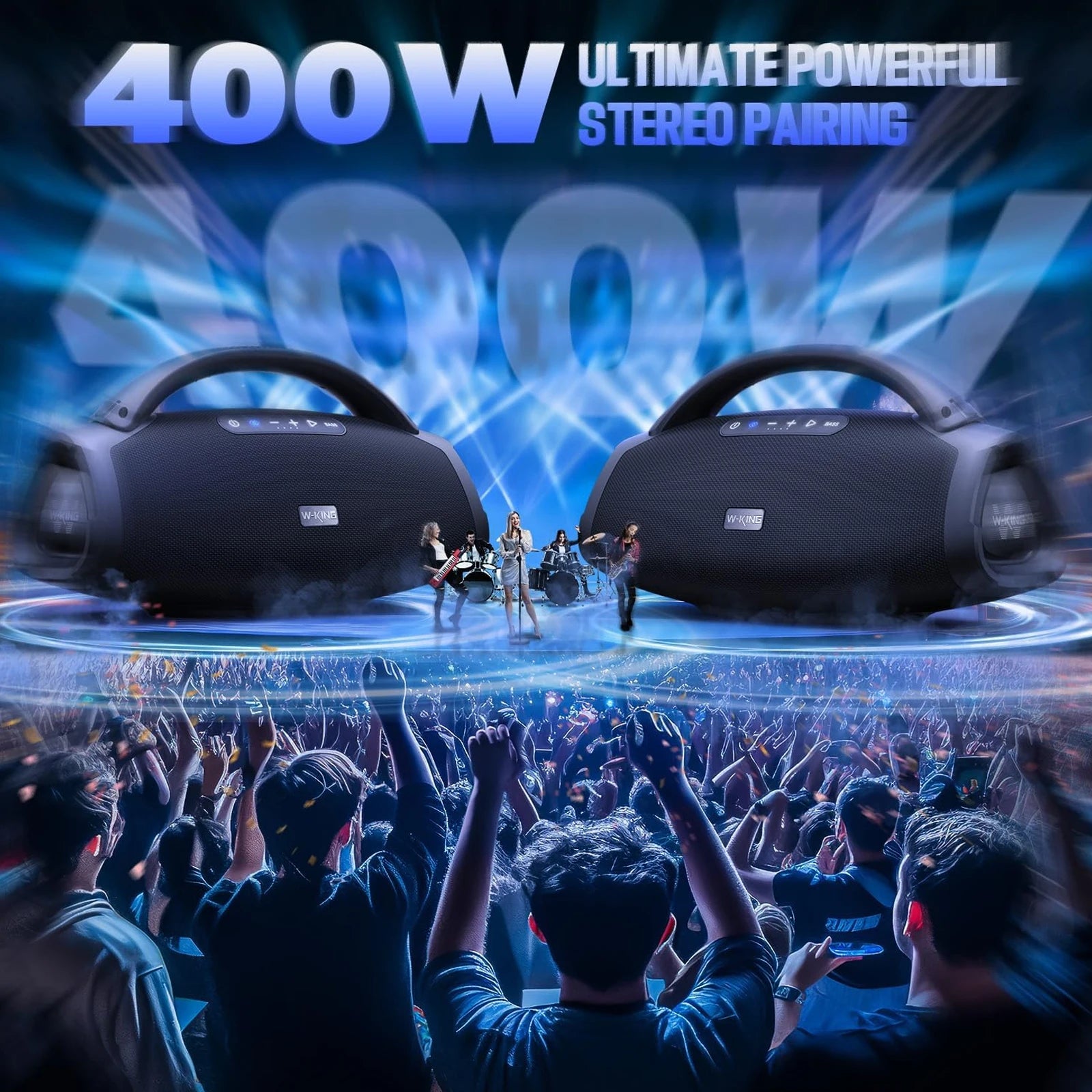 W-KING 200W RMS Portable Bluetooth Speakers, Massive Bass Party Boombox IPX7 Waterproof Speaker Large, Loud Outdoor Speaker