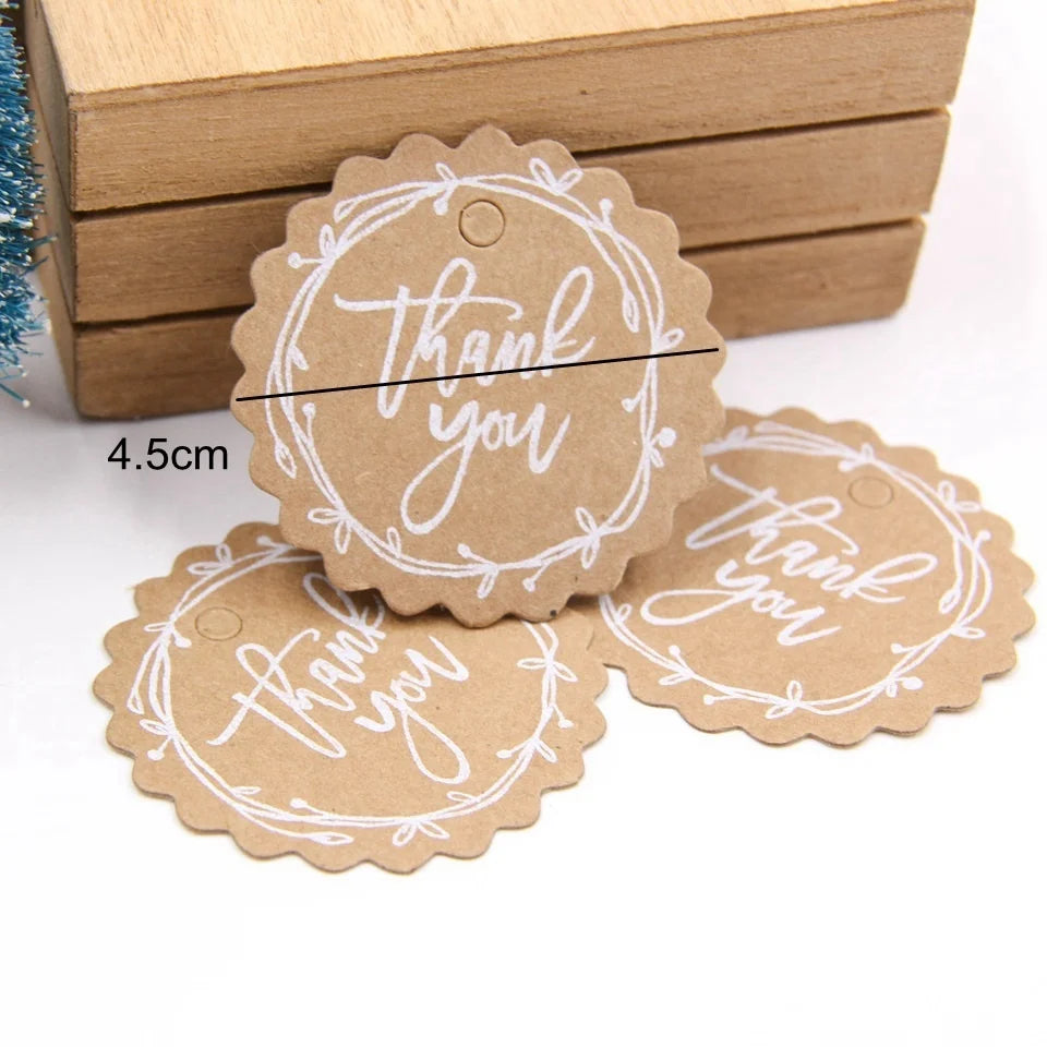 50PCS Christmas Kraft Paper Tags Handmade/Thank You DIY Crafts Hanging Tag With Rope for Christmas Gift Wrapping Supplies Favors