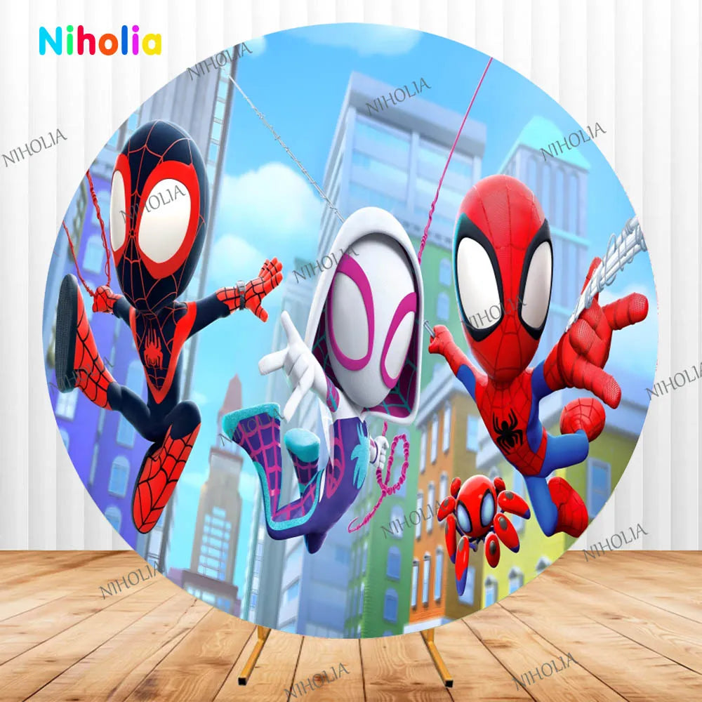 Spidey and His Amazing Friends Round Backdrop Blue Birthday Decoration Photo Photography Background Cover Baby Shower
