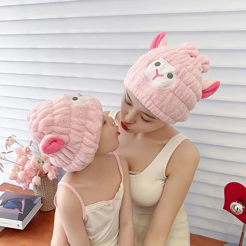 Dry Hair Hat Children Coral Velvet Cartoon Shower Cap Rabbit Ear Dry Hair Hat Wholesale Adult Female Dry Hair Towel