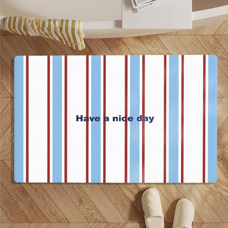 Retro Striped Bathroom Floor Mat Shower Door Non-slip Mat Household Toilet Soft Diatom Mud Absorbent Foot Mat