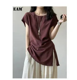 EAM Gray Pleated Big Size Casual Blazer Women New Lapel Short Sleeve Loose Fit Jacket Fashion Tide Spring Autumn 2025 30A1735