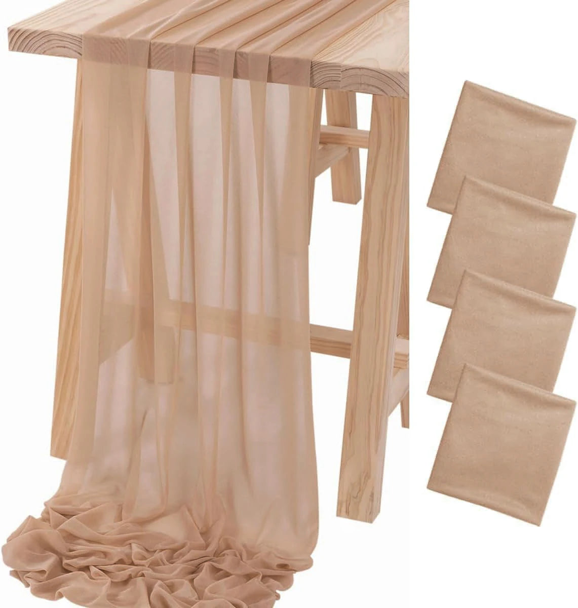 4PCS Purple Table Runner Chiffon Table Setting Semi-Sheer Dining Wedding Party Christmas Banquets Arches Cake Decor