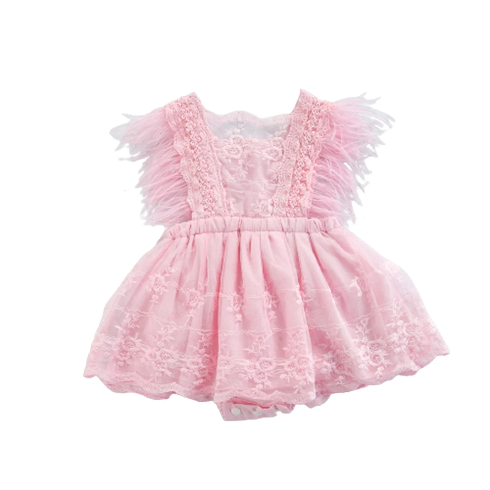Baby Girls Romper Dress Feather Tassel Sleeveless Lace Tulle Tutu Dress Casual Summer Toddler Baby Clothes 0-24M