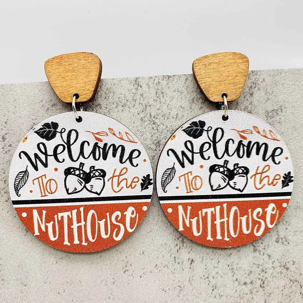 New Autumn Baseball Wooden Earrings Turkey Turquoise Pineapple Pumpkin Truck Vintage Earrings for Women Thanksgiving Gifts