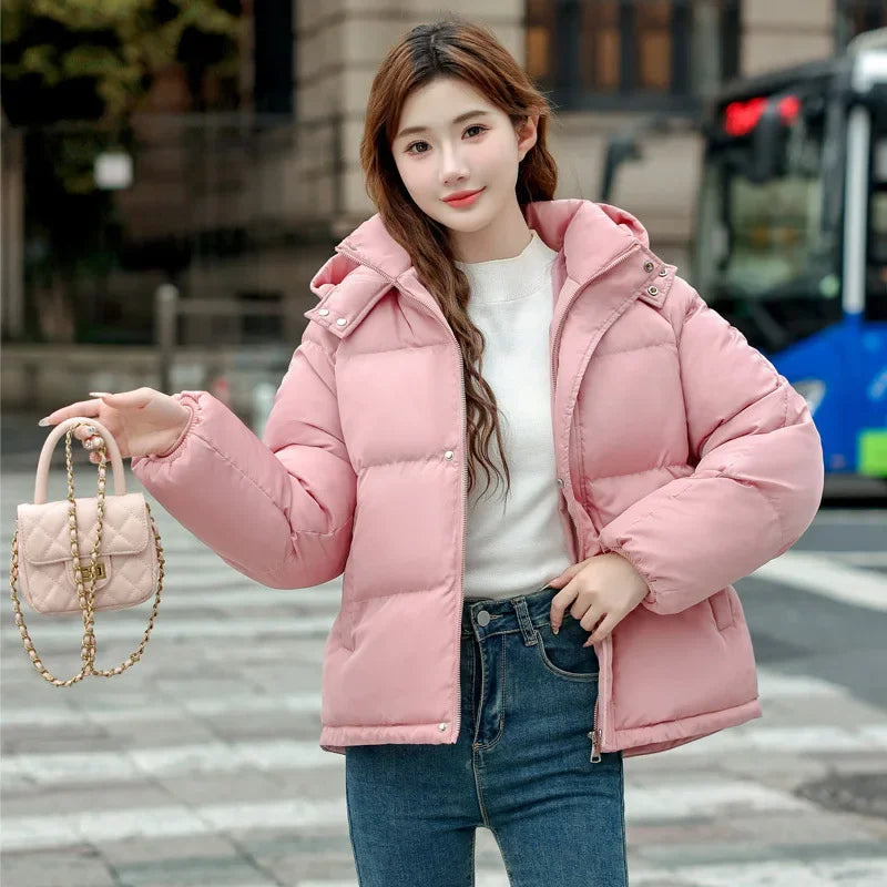 Women's down Cotton Jacket Short Winter Thickened Bread Style Loose Fit Warm Outerwear Korean Version Student Coat