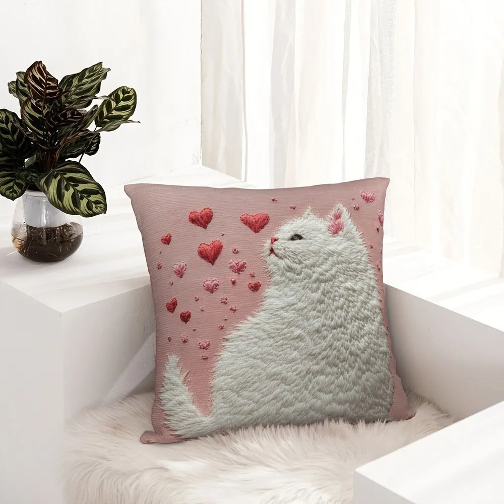Cute Cartoon Cat Cushion Pillow Cover Simple Printed Throw Cushion Case Creative Home Sofa Decor Gift for Cat Lovers