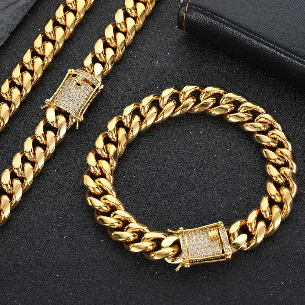 6-16mm Iced Clasp Cuban Link Chain Miami Stainless Steel Necklace Hip Hop Jewelry Gift for Men Women