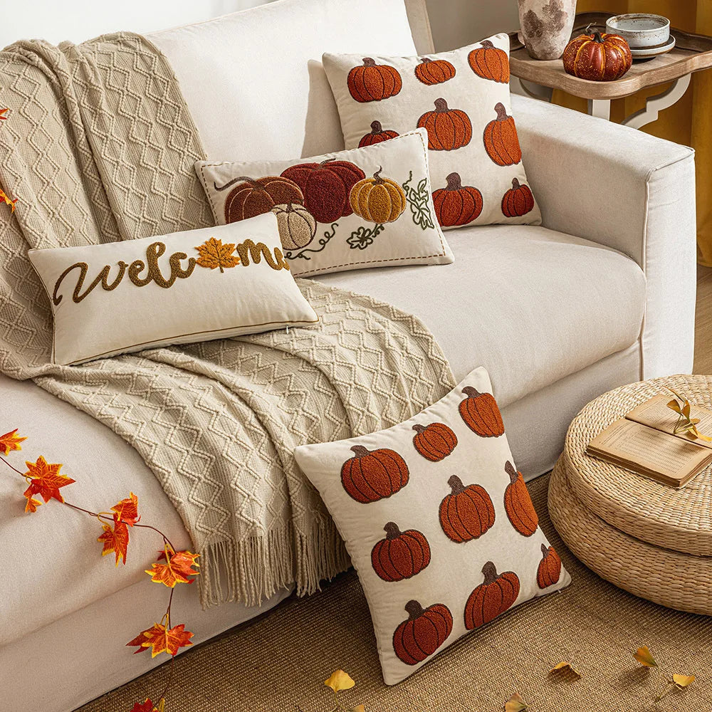 30x50/45x45cm Autumn Velvet Embroidered Pumpkin Pillow Cover Nordic Style Sofa Cushion Decorative Pillow