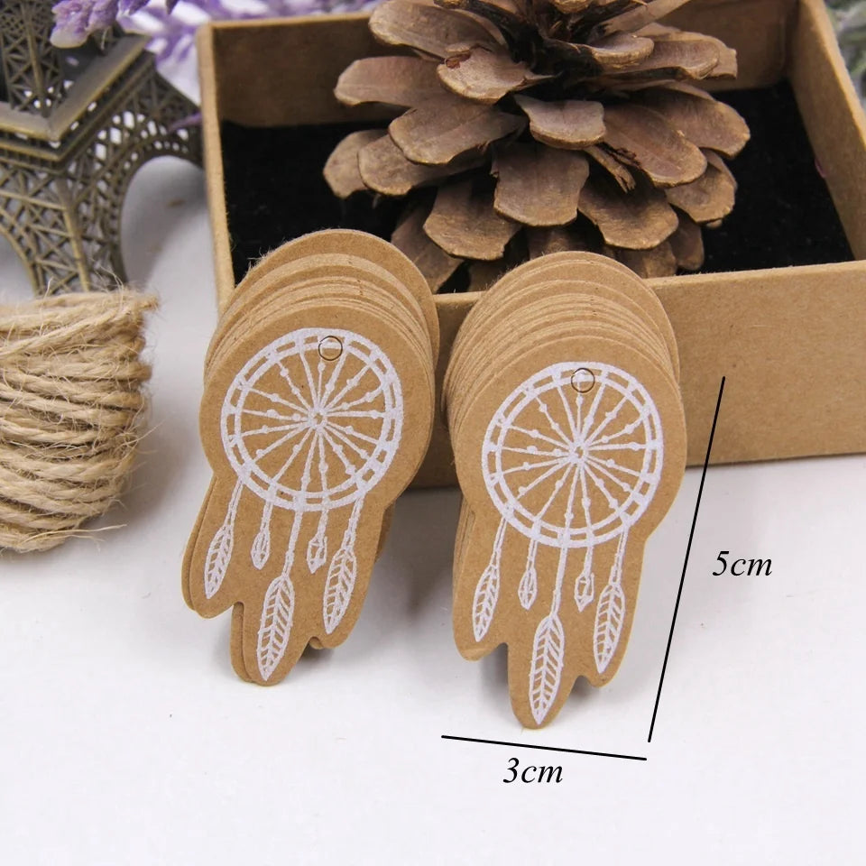 50PCS Christmas Kraft Paper Tags Handmade/Thank You DIY Crafts Hanging Tag With Rope for Christmas Gift Wrapping Supplies Favors