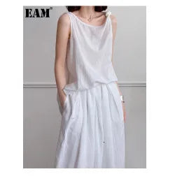 EAM Gray Pleated Big Size Casual Blazer Women New Lapel Short Sleeve Loose Fit Jacket Fashion Tide Spring Autumn 2025 30A1735