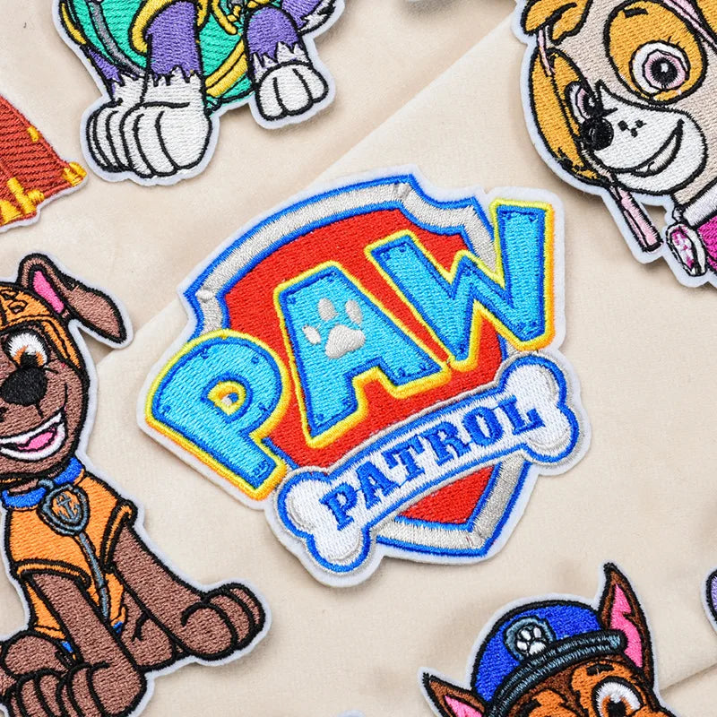 Paw Patrol Cartoon Dogs Patches for Clothing Cute Self-Adhesive Patch Iron on Embroidery Patches on Clothes Applique Fabrics