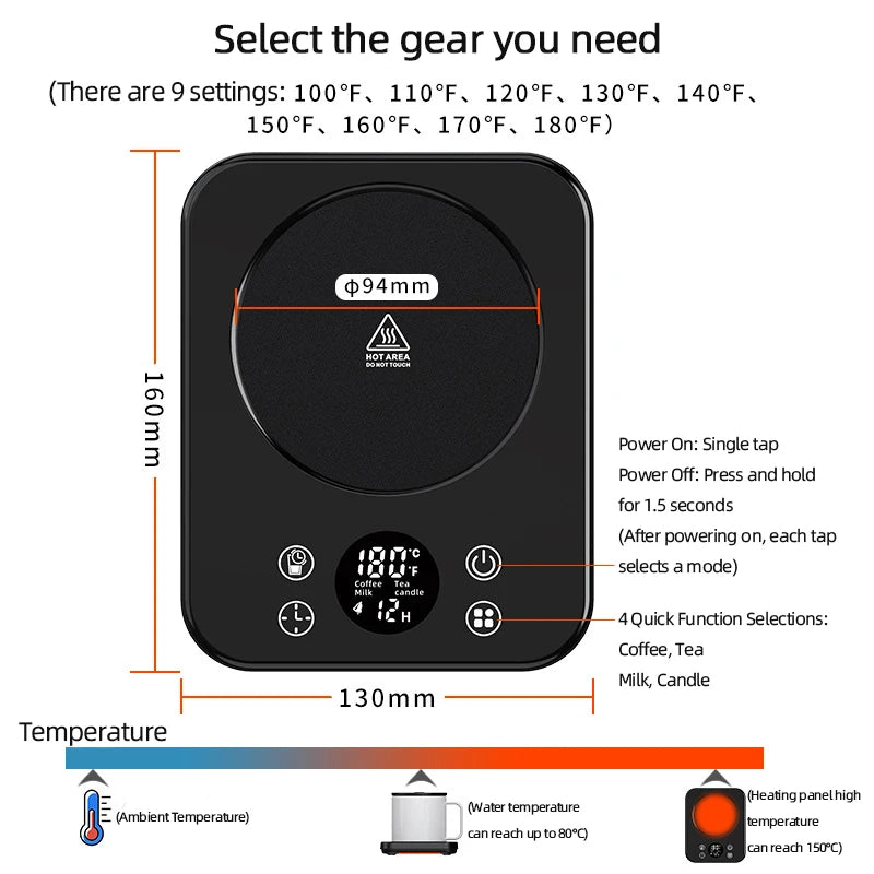 36W Coffee Mug Warmer Cup Heater Heating Pad Electric Hot Plate 9 Gear Temperature Warmer Coaster For Milk Tea Water 220V