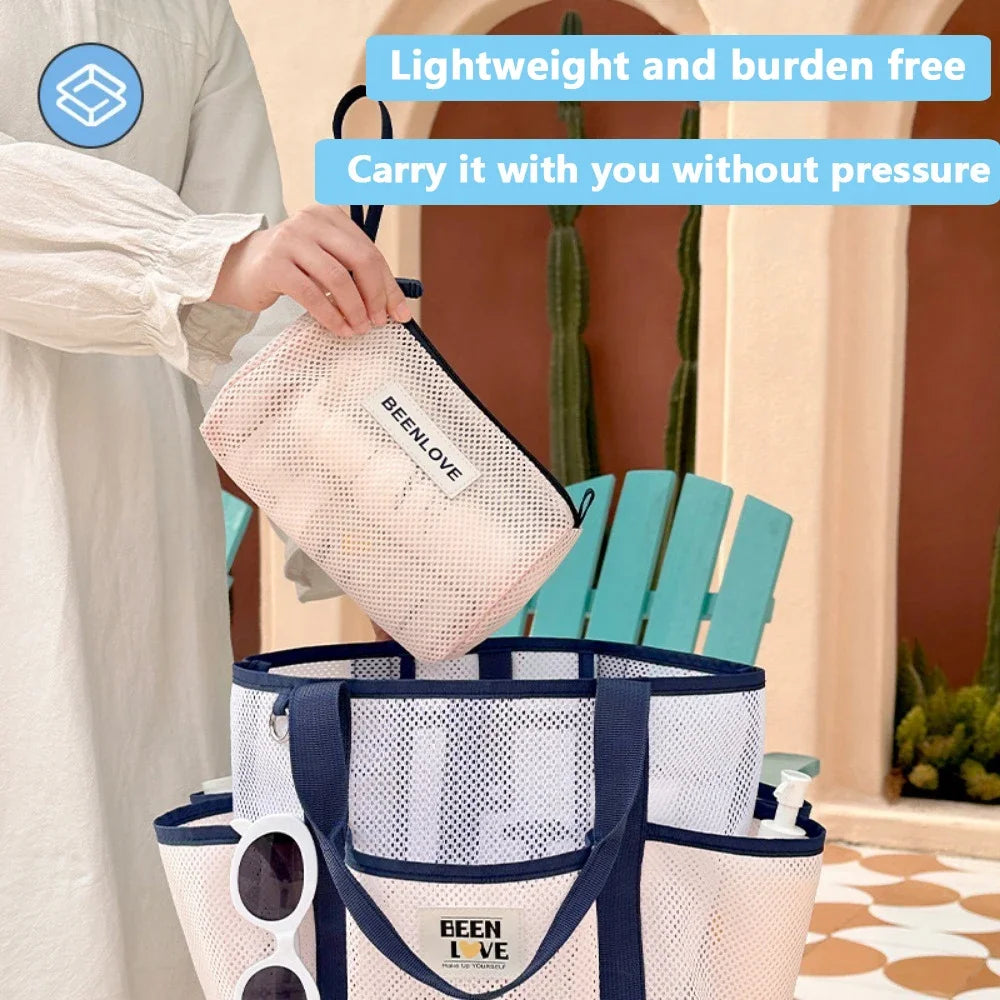 Cosmetics Storage Bag Large Capacity Mesh Bag Quick Dry Travel Beach Storage Bag Portable Swimming Bag Fashionable Mesh Wash Bag