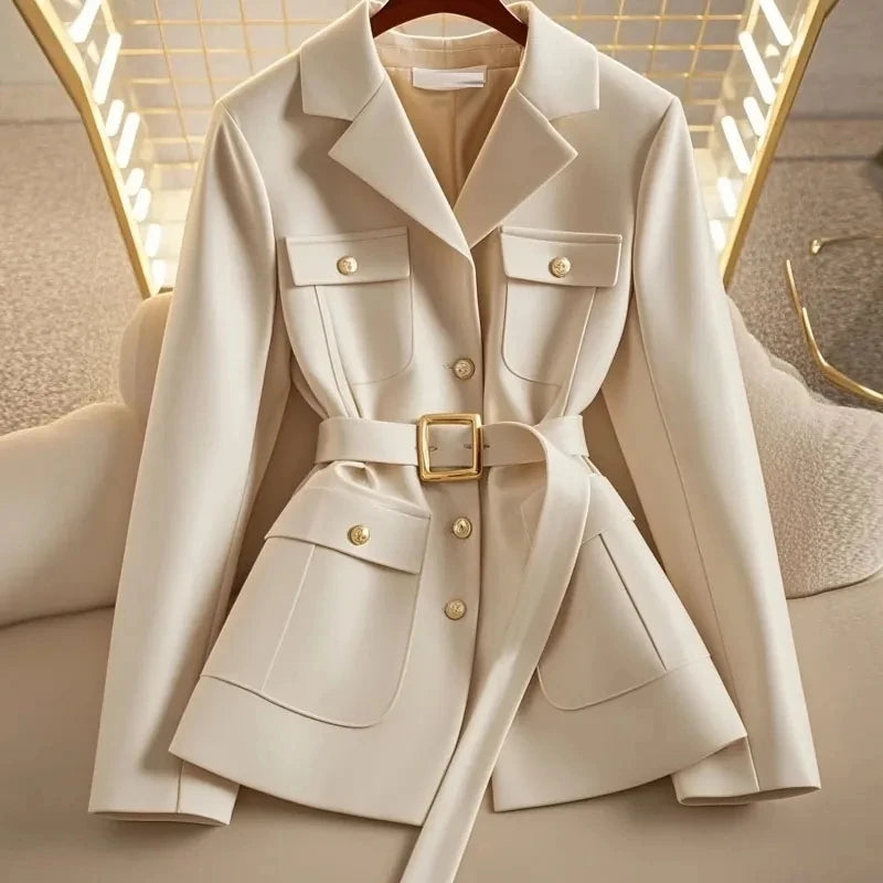 Women Long Sleeve Office Blazers Coat Autumn Winter Solid Casual Single Breasted Apricot Chic Blazer Top Ladies Jackets Clothes