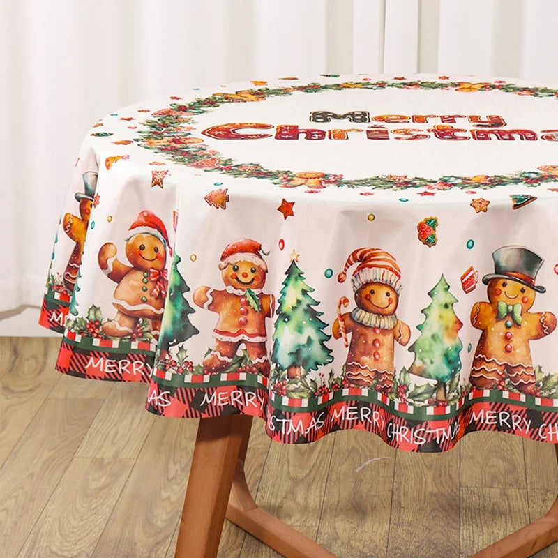 Rustic Christmas Tablecloth New Year 2026 Gingerbread Man Table Cover Christmas Decorations for Home 2025 Xmas Gift Navidad Noel