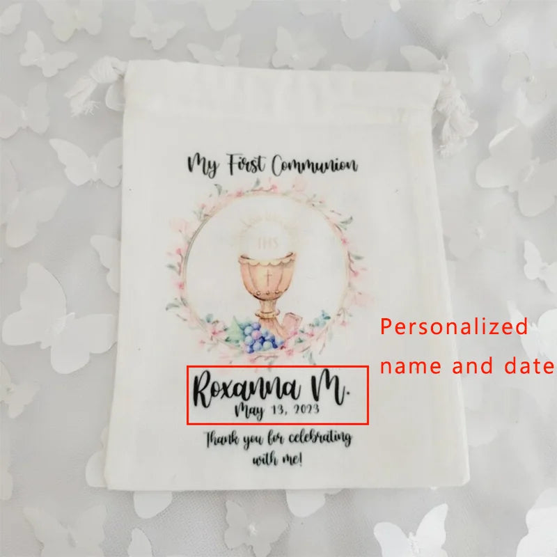 5pcs Personalized boy girl 1st First Holy Communion party bags Baptism Confirmation Religious decoration welcome thank you favor