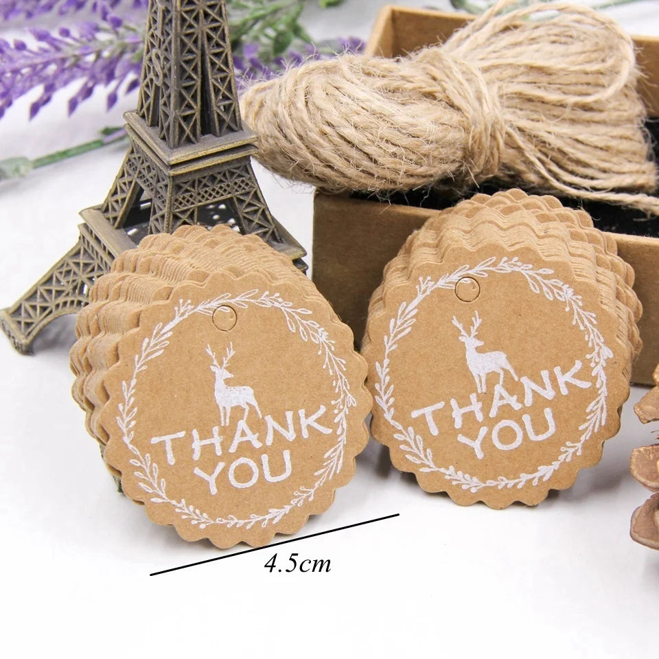 50PCS Christmas Kraft Paper Tags Handmade/Thank You DIY Crafts Hanging Tag With Rope for Christmas Gift Wrapping Supplies Favors