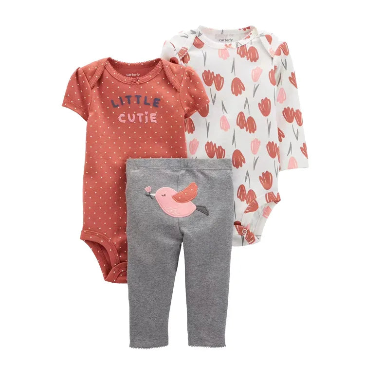 3Pcs Baby Clothes Set Cartoon Bodysuits Pp Pant Fashion Newborn Cotton Jumpsuit Pants Kids Toddler Rompers Clothing 6-24M