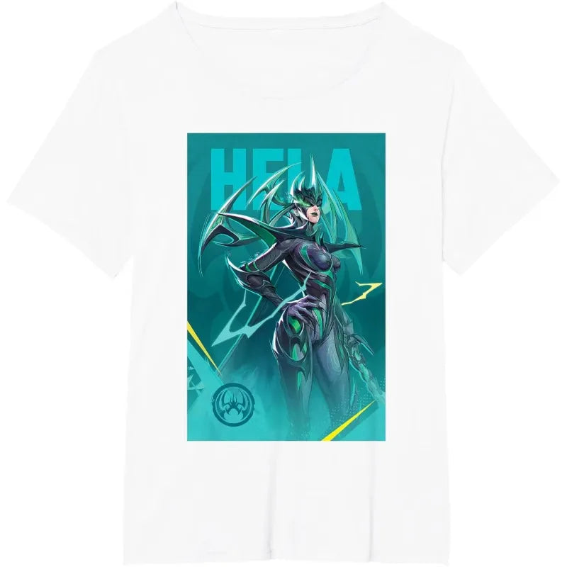 Marvel Death Muse Hela Cartoon Creative Printed T-Shirt Summer New Men's and Women's Large Size Loose Casual Short Sleeve Top