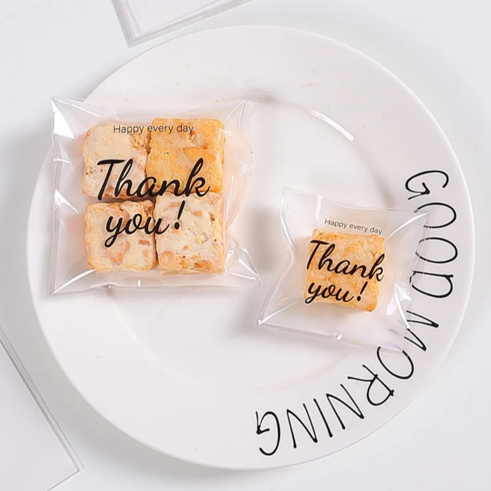 100Pcs Plastic Candy Gift Bags Thank you Party Decor Sandwich Bread Packaging Bags Transparent OPP Self Adhesive Pouch