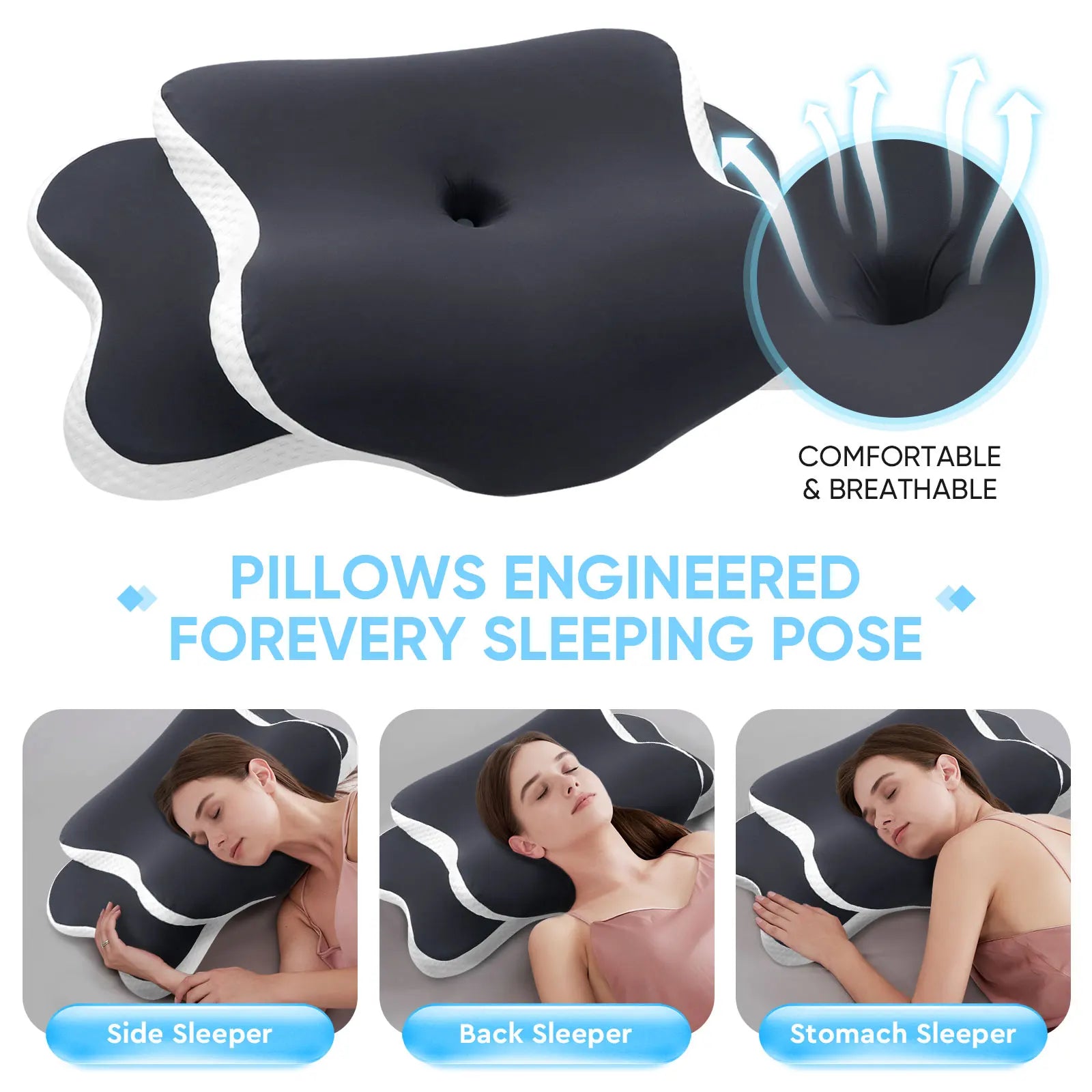 Ergonomic Memory Foam Pillow Orthopedic Neck Support for Side Back Sleepers Ice Silk Pillowcase Ideal Christmas New Year Gifts