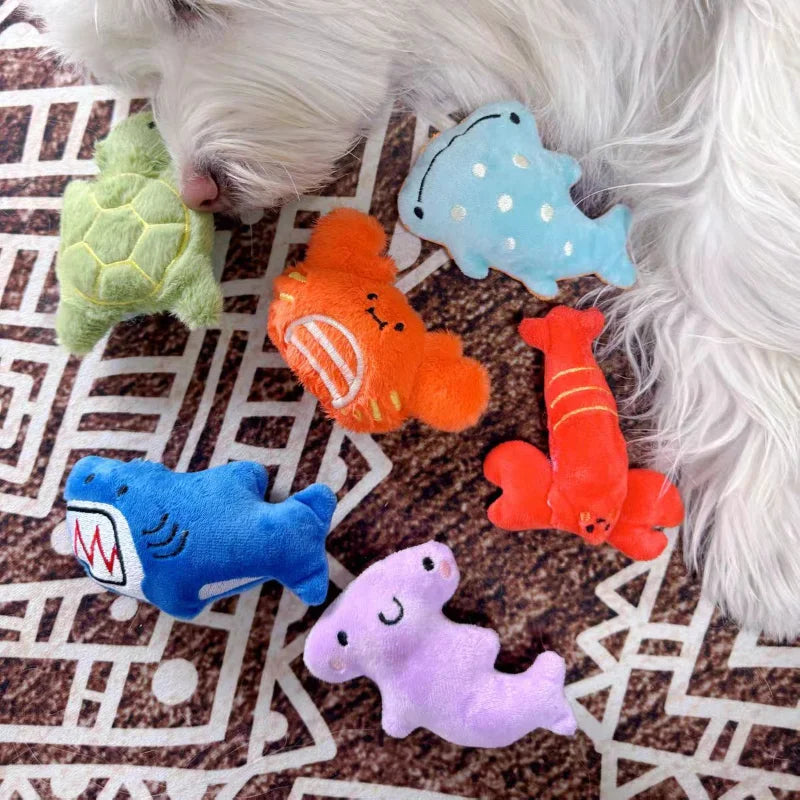 2025 New Cartoon Marine Animal Plush Toy Mini Dog Toy Cute Creative Voice Activated Starfish Turtle Crab Pet Toy Pet Supplies