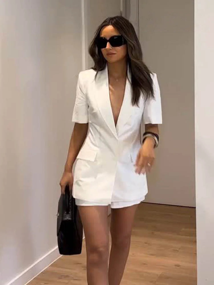 Ensemble 2 pièces revers simple boutonnage a manches courtes