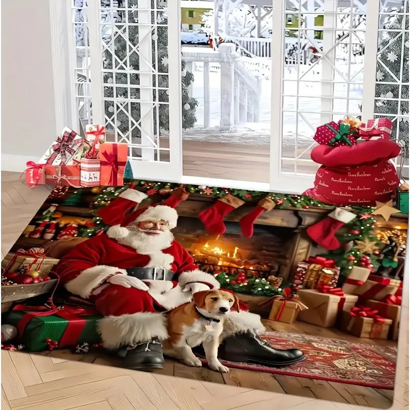1PCS Christmas Snowflake Area Mat Red with Gold and White Santa Claus Living Room Bedroom Decoration Holiday Home Decoration