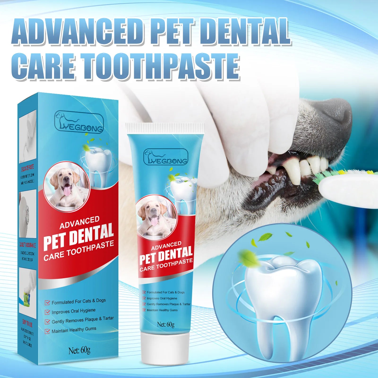 Yegbong Pet Toothpaste Cats Dogs Deep Cleaning Teeth Removing Stain Repair Teeth Oral Breath Freshener Dental Care Products 60g
