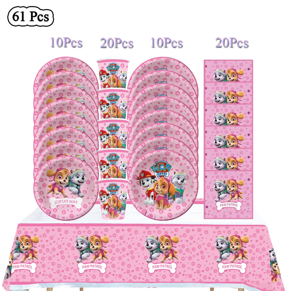 Paw Patrol Birthday Decorations Dogs Skye Disposable Tableware Party Package Tablecloth Kids Favor Childrens Party Supplies
