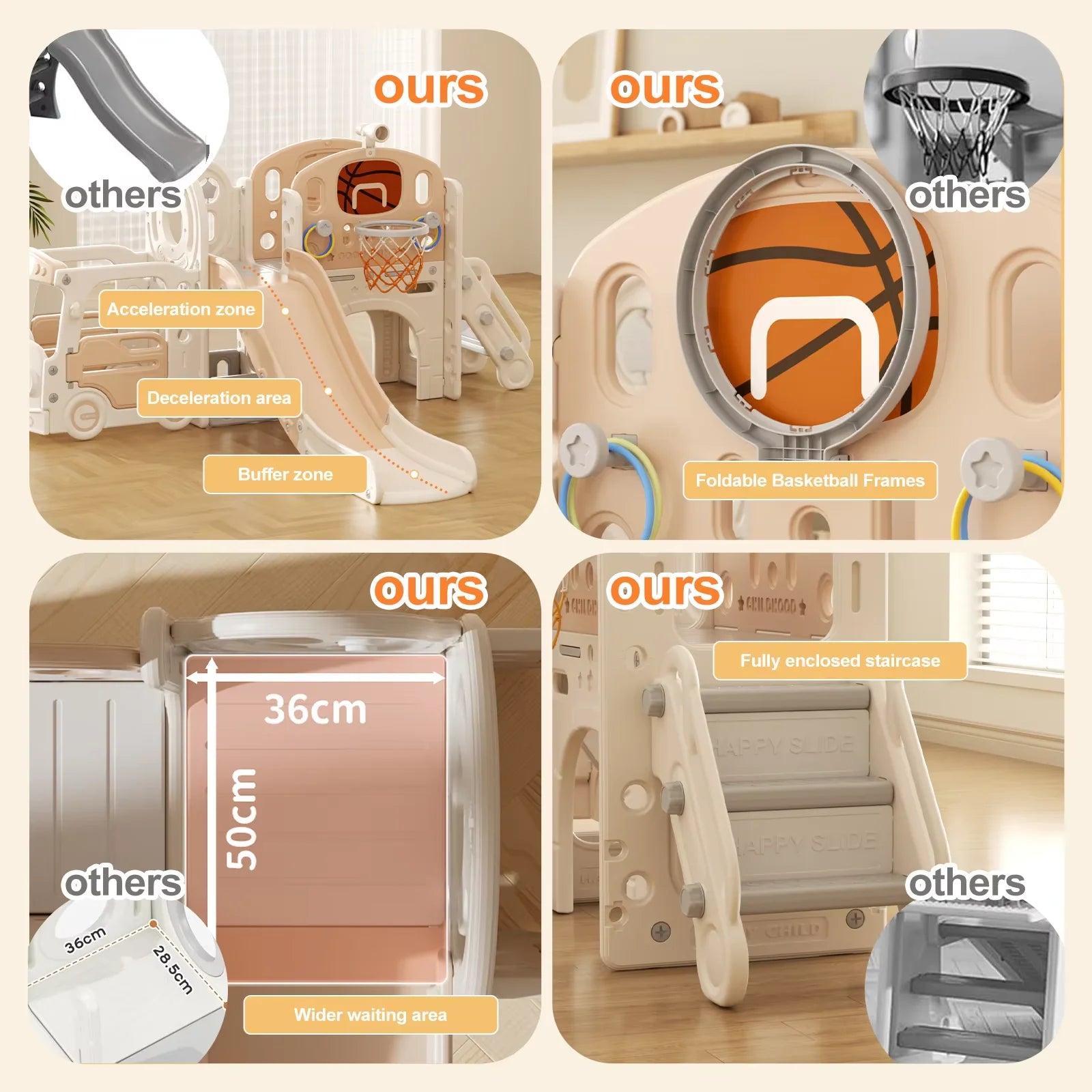 8 in 1 Children's Slide Mini Bus 2M HDPE Garden Slide - with Handrail Anti-Slip Gardens Tunnel Storage Space Indoor/Outdoor