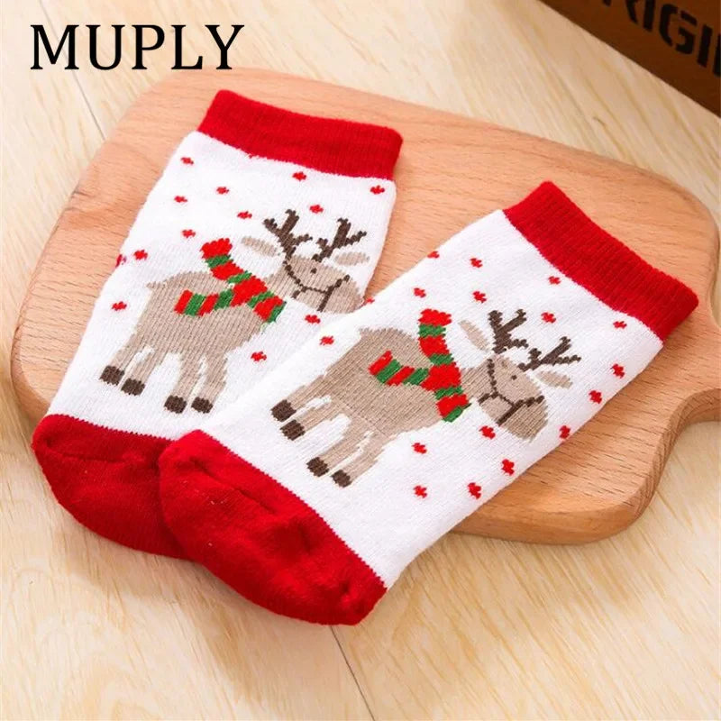1 Pair Cotton Spring Winter Autumn Baby Girls Boys Kids Socks Children Striped Terry Snowflake Elk Santa Claus Christmas Bear