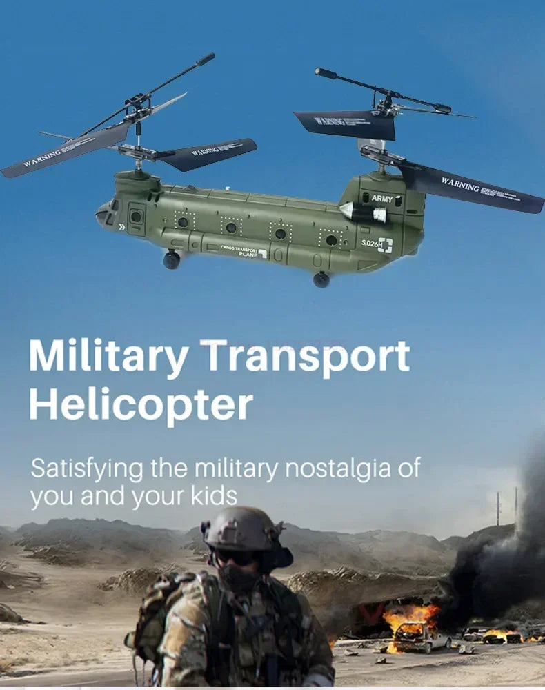 2024 2.4G Hz Syma Remote Control Helicopter S026h Military Transport Rc Armed Aircraft Chinook Model Children Toys Birthday Gift