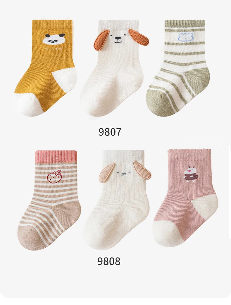 3 Pairs Baby Socks Soft Children Kids Socks Breathable Cartoon Kids Boys Girl Socks For Toddler