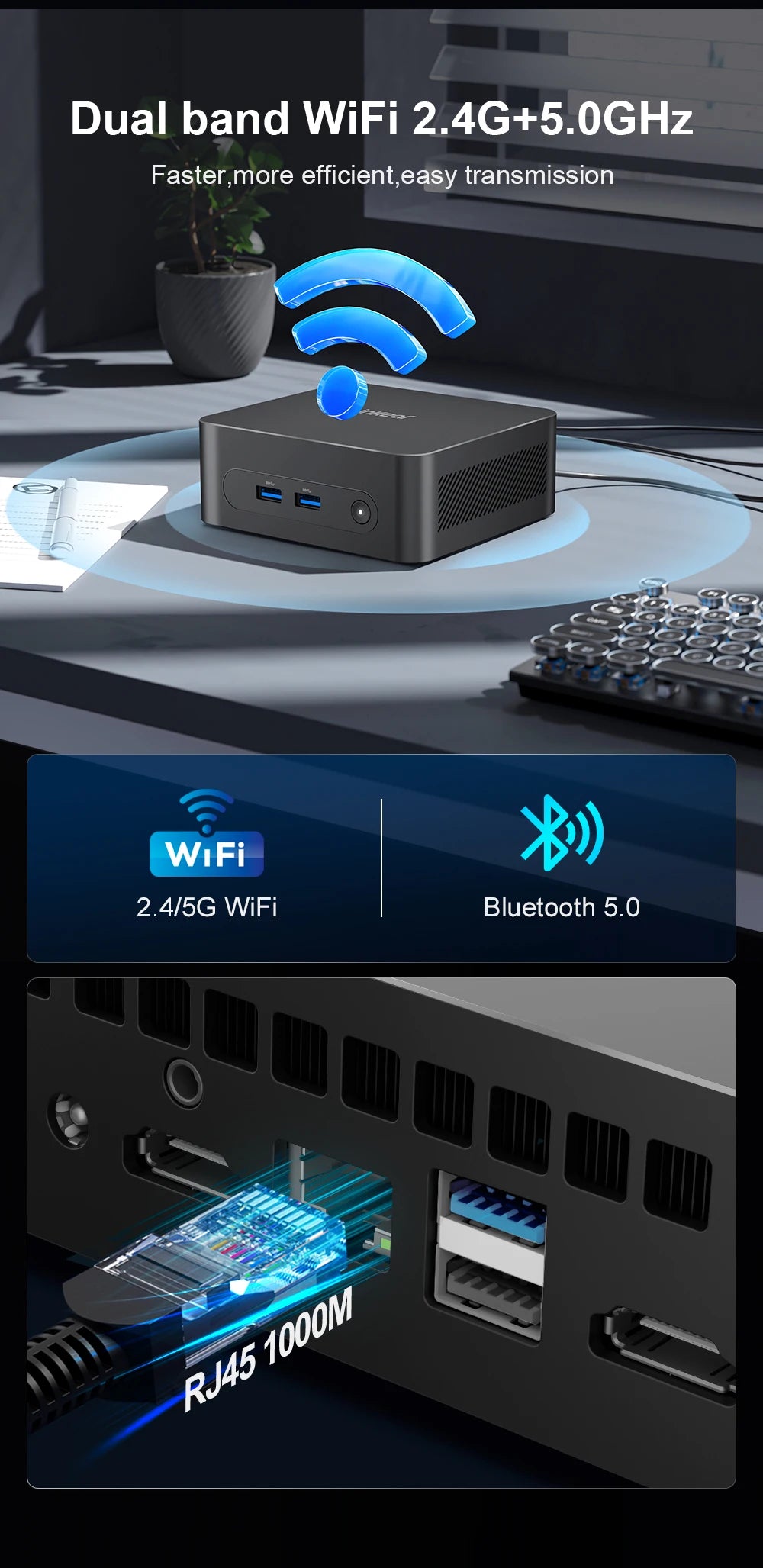 Ninkear N10 Mini PC Intel N100 up to 3.4GHz 16GB 512GB 2.4G+5G WIFI HDMI 2.0*2 Support dual-screen WIindows 11 Desktop computer