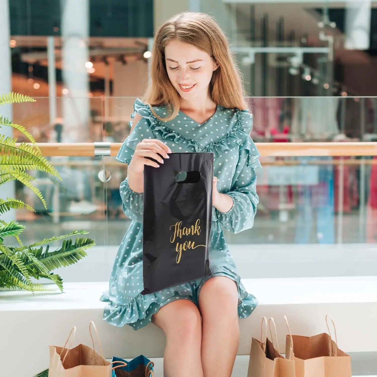 20/50pcs reusable foldable waterproof PE shopping bag, durable boutique supermarket retail bag, perfect thank you party gift bag