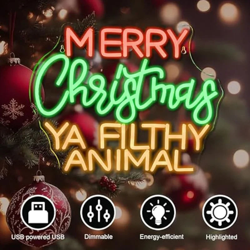Merry Grinchmas Neon Sign Christmas Wall Decor Ya Filthy Animal Neon Light for Home Party Christmas Party Decor Grinch Ornament