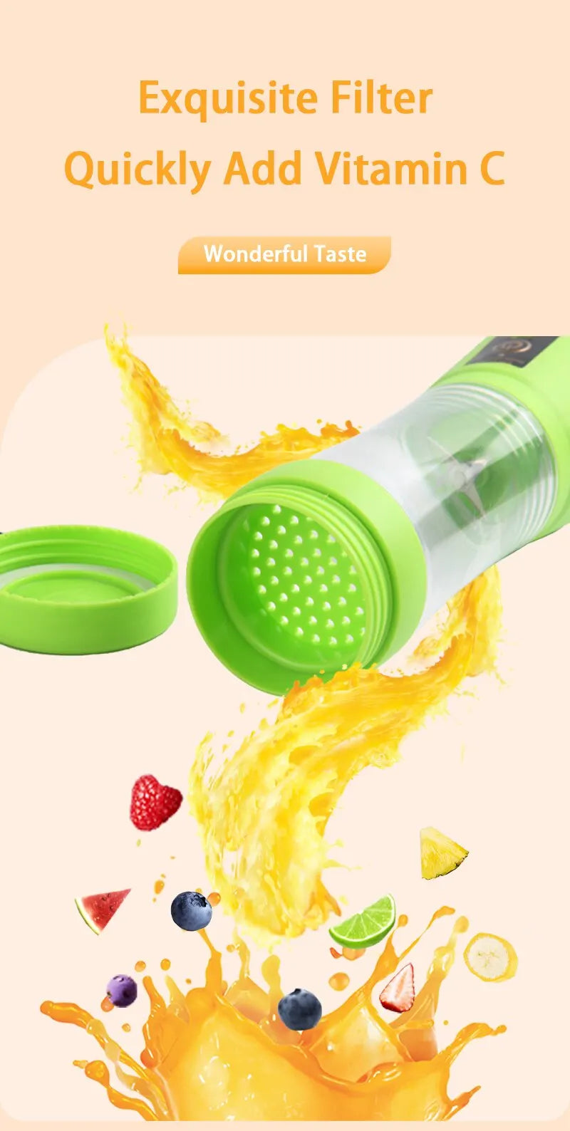 380ml Portable Electric Juicer Blender USB Rechargeable Fruit Smoothie Maker Mini Food Processor for Travel Workouts Kitchen