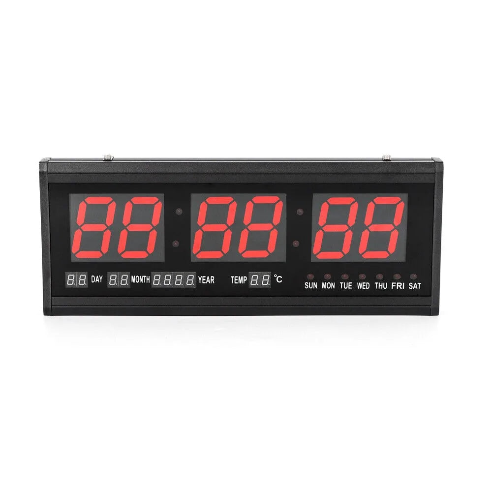 LED Digital Wall Clock 12/24h Time Date Temp Week Display Luminous Auto Wall-Mounted Clock Large Silent Tabletop Clock 48*19*3cm