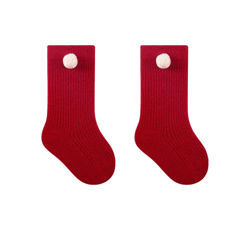 Red New Year Socks Newborn Baby Kids Soft Solid Thickened Velvet Toddler Mid Socks Girls Infant Boys Cute Boneless Socks 0-12Y