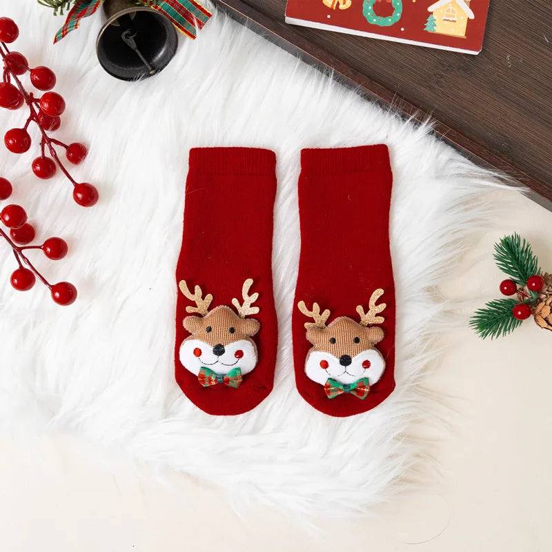 Winter Thicken Cute Christmas Baby Socks For Boys Girls Cartoon Soft Cotton Anti Slip Solid Newborn Toddler Sock Kids Socken