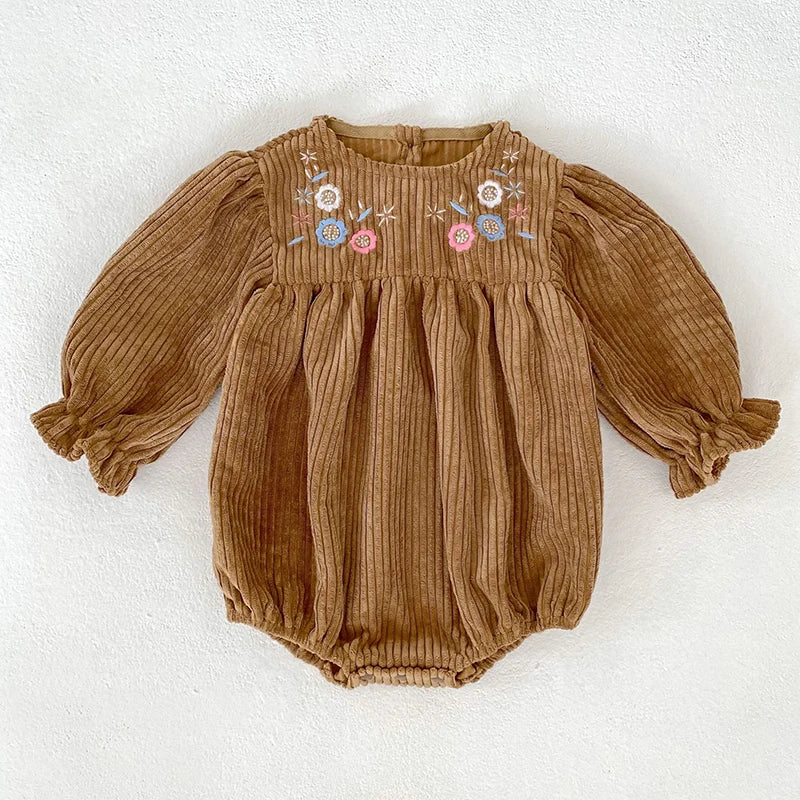 Autumn Baby Girl Clothing Spring Toddler Baby Girl Corduroy Romper Newborn Baby Girl Long Sleeve Embroidered Flowers Jumpsuit