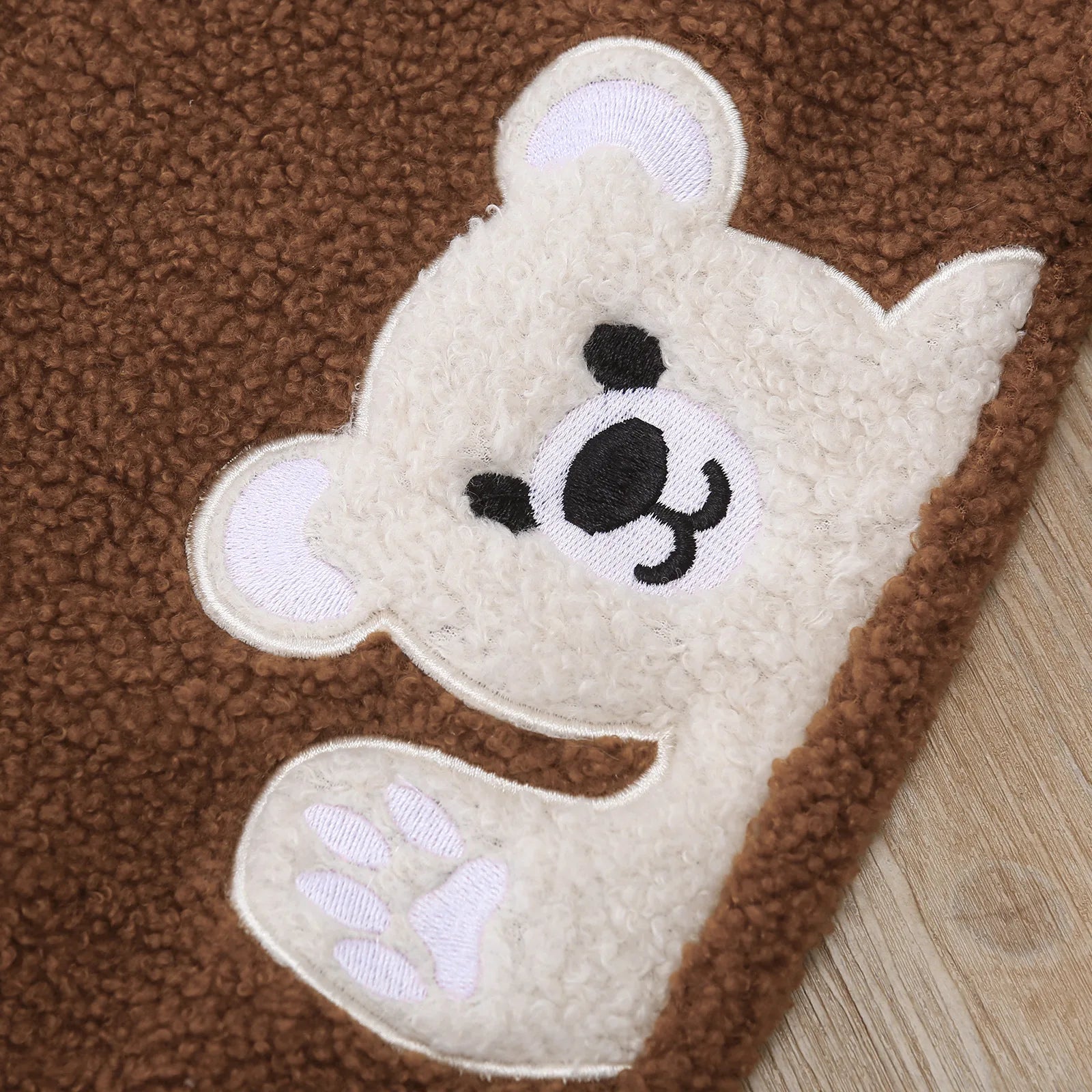 Baby Bear Embroidered Plush Onesie for Autumn Winter Comfortable Cotton Romper Suit for Infants And Toddlers