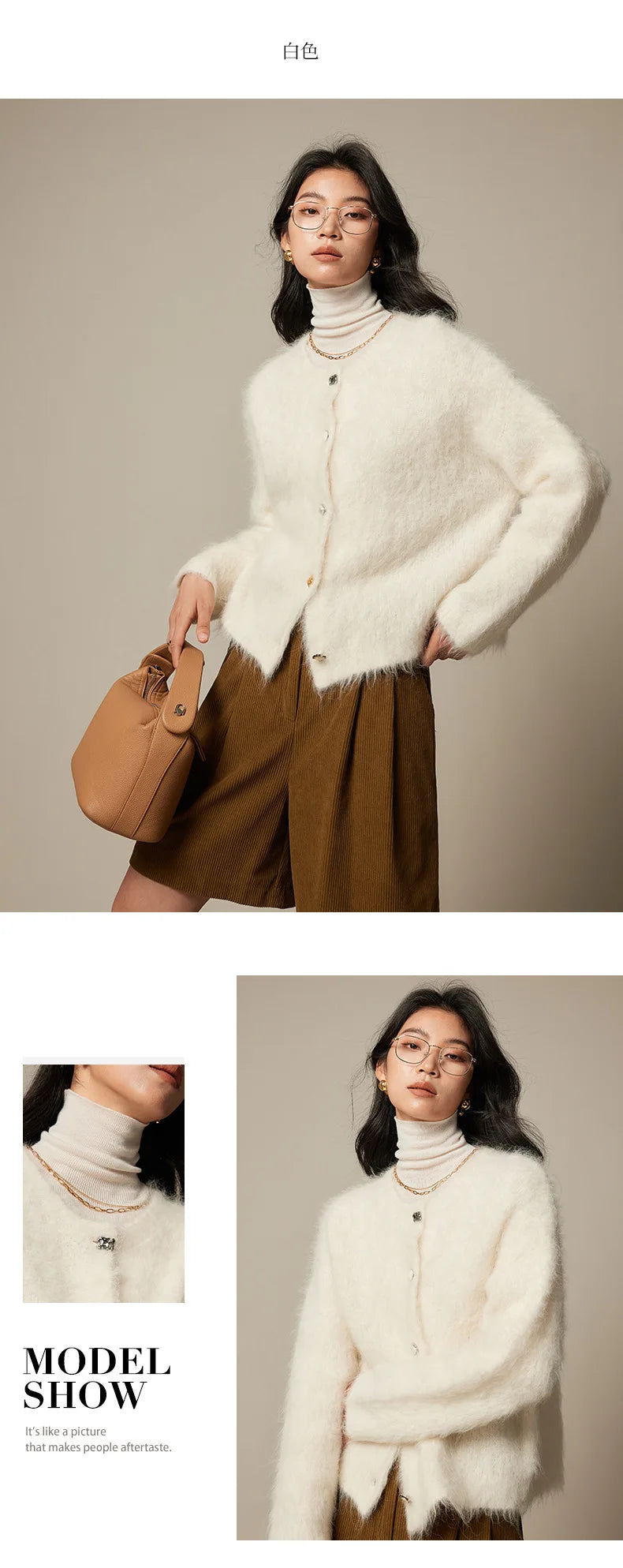 Winter Alpaca Wool Knitted Cardigan Women Soft Round Neck Single Breasted Loose Button Sweater Coat
