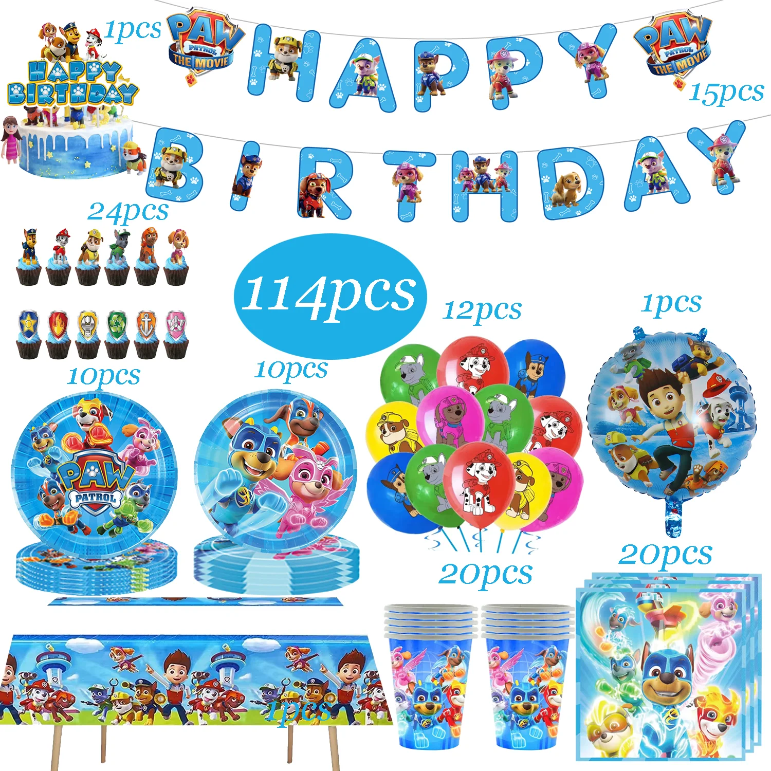 Paw Patrol Birthday Decoration Dogs Skye Disposable Set Tableware Plate Cup Tablecloth Skye Baby Shower Kids Girls Party Supplie
