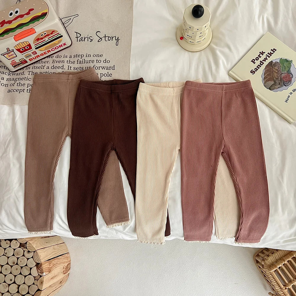 Milancel Skinny Lace Elastic Toddler Baby Girl Leggings With Lace Direcoted Basic Outwear Pants For 0-3Y