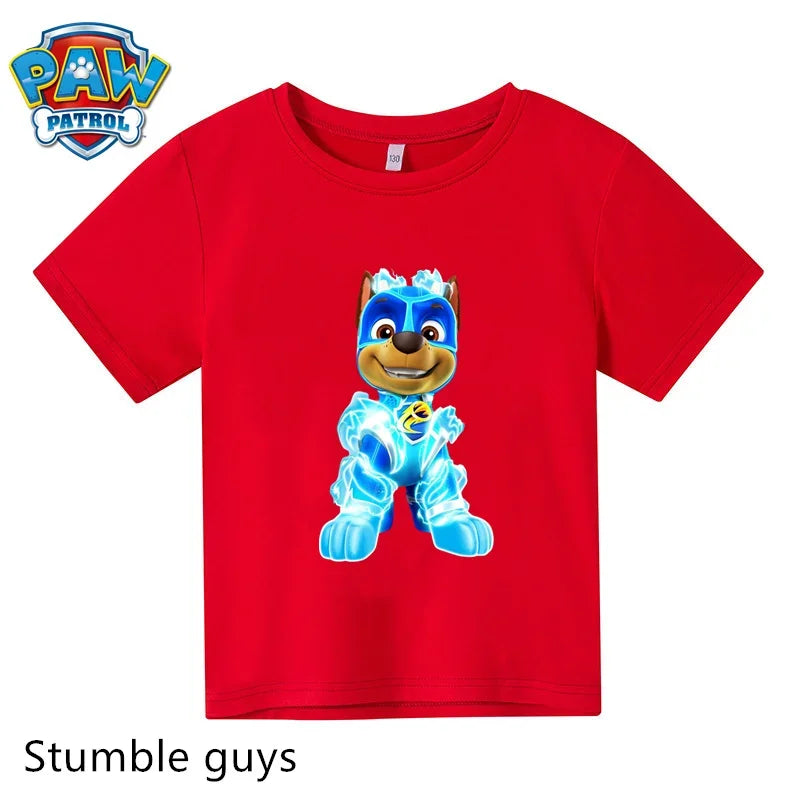 Paw Patrol Children T-shirt Simple Basic Black & White Short Sleeve Anime Cartoon Chase Skye Cute Summer Clothes Birthday Gift