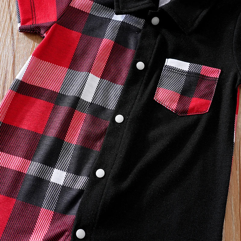 Newborn Clothes Patchwork Plaid Polo Shirt Comfortable And Soft For Boys And Girls Summer Short Sleeved Baby Jumpsuit